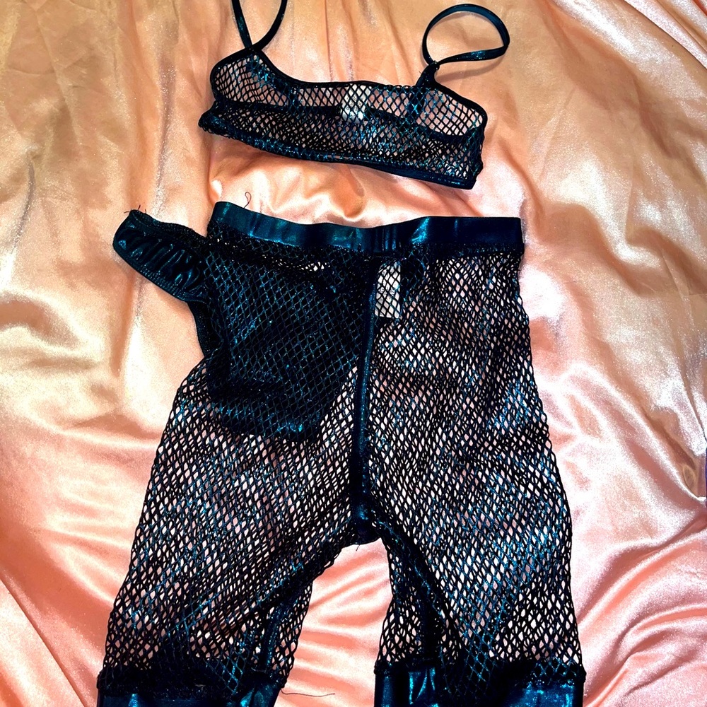 Club Exx Mesh Biker Shorts Three Piece Set Turquoise
